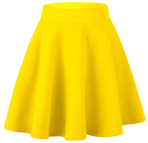 Dressever Damen Basic Vielseitige Dehnbaren Informell Casual Mini Hohe Taille A-Linie Tennisrock Tanzrock Gold X-Large