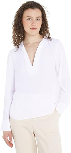 Tommy Hilfiger Viscose Crepe V-neck Blouse Ww0ww40529, Bluse Donna, Bianco (Th Optic White), 44