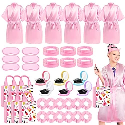 Bonuci 42 Stück Spa-Partyzubehör für Mädchen, 6er-Set, rosa Bademäntel, Übernachtungskostüm, Zubehör für Geburtstagspartys, Pink, 12
