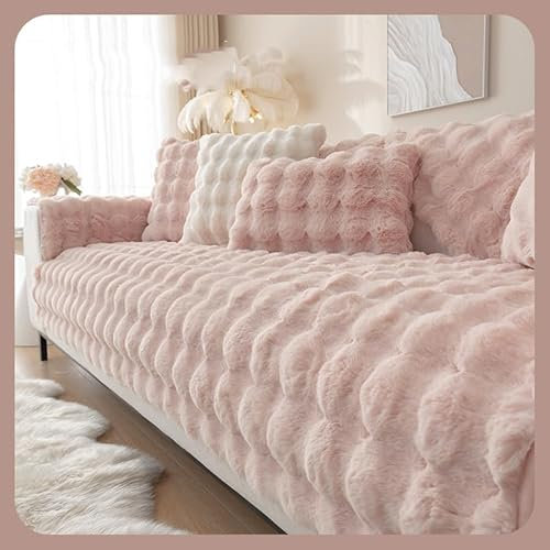 WYJHNLBEDC Sofa/Couch überzug/überwurf, Sofa überwurfdecke, Warmer Super Weicher Plush Sofabezug für Sofa L Form/U Form/Ecksofa 3/2/1 Sitzer, Sofaschutz Hund Kratzschutz Katze Rosa 110x160cm