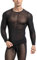 Hombres Ver a través de Manga Larga Malla Transparente Camiseta de Entrenamiento Camisa Sexy Transparente Tops Ropa de Discoteca Negro L