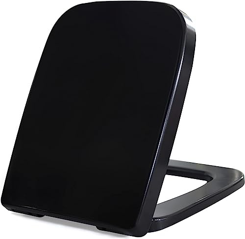 Fanmitrk Toilet Seat Black Duroplast,Soft Close Toilet Seat,Square Shape,Easy to Clean,Quick Release and Top Fastening