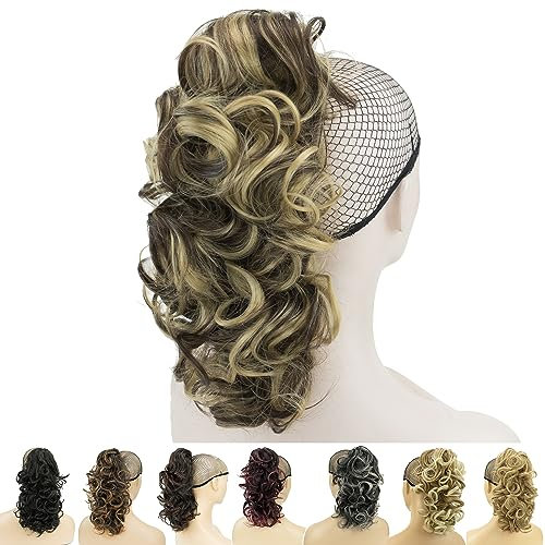IMISSU Capelli ricci disordinati Estensioni dei capelli coda di cavallo con artiglio corto Clip coda di cavallo con ganascia in posticci per le donne (Marrone misto)