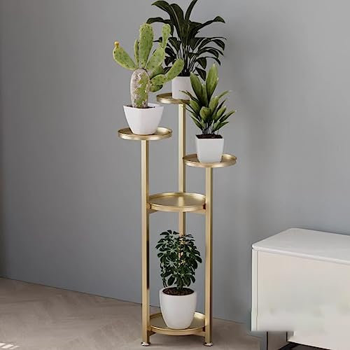 Pflanzenständer aus Metall, 5 Etagen, für drinnen und draußen, 99,9 cm hoch, Blumentopfständer, Regal für Garten, Terrasse, Wohnzimmer, Balkon, Ecke, Einheitsgröße, Gold