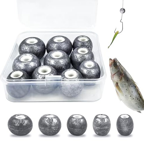 NINGYER 10 Stück Blei Angeln, Ovaler Keramikkern Laufblei Angeln mit Aufbewahrungsbox, 25g/30g/40g/50g/60g Angelblei, Geeignet zum Angeln im Freien