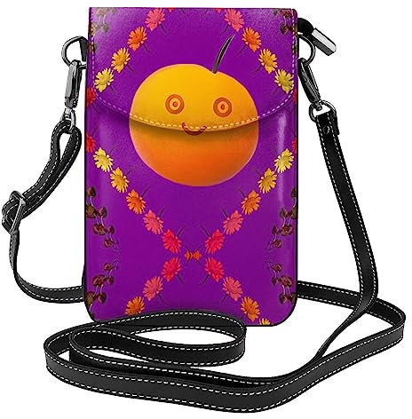 Smiley-Umhängetasche aus Leder, exquisites Design, bedruckt, tragbar, modisch, praktischer Handy-Schutz, Orange, Schwarz, Einheitsgröße