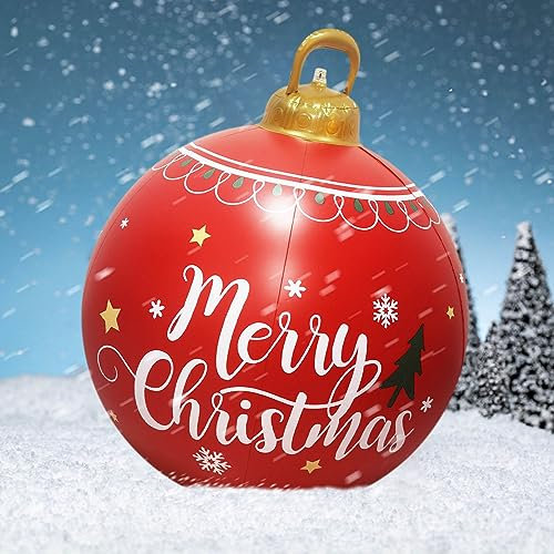 COTTNY Aufblasbare Weihnachtskugeln, 60cm Groß Weihnachten Aufblasbare Kugel aus PVC, Weihnachten Outdoor Dekoration, Aufblasbare Weihnachten Deko für Draussen Balkon Terrasse Garten (B)