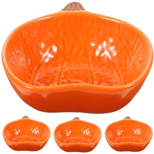 ifundom 4Pcs Ceramic Pumpkin Bowl Soy Sauce Dish Pumpkin Design Dipping Bowl Halloween Seasoning Plates Snacks Serving Tray for Autumn Festival