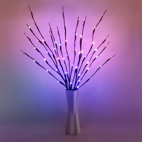 URAQT Catena Luminosa a LED 73 cm, 3 Pezzi Ramo Pieghevole Con 60 LED, Luci da Interno a Ramoscello, Decorazione per Feste e Natale, Casa (Luce Colorata)