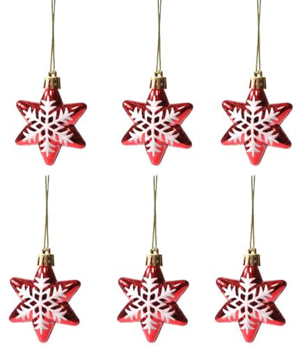 Pack of 6 Glitter Star Baubles Christmas Tree Pendants Decorations Glitter Stars Christmas Tree Baubles Ornaments for Xmas Home Party, Snowflakes Stars