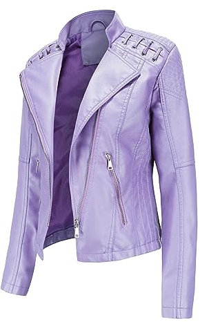 DABAOK Veste de moto en cuir pour femme avec col à revers fin, rose gold, 4XL