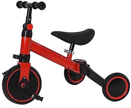 Homewell Dreirad ohne Schubstange, Laufrad ab 2 Jahre, Kinderdreirad für Kinder unterschiedlichen Alters, mit Faltbar Pedal, Abnehmbar Hinterräder, keine Bremsen (04, Rot)