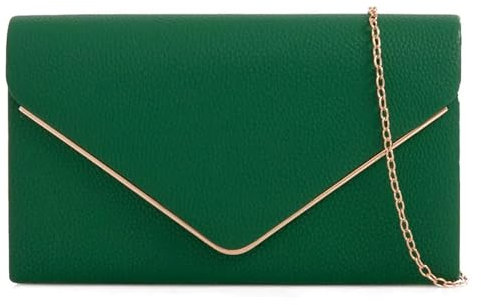 UShopUK Bolso de mano liso de piel sintética para novia, graduación, boda, noche, fiesta, bolso de hombro (verde)