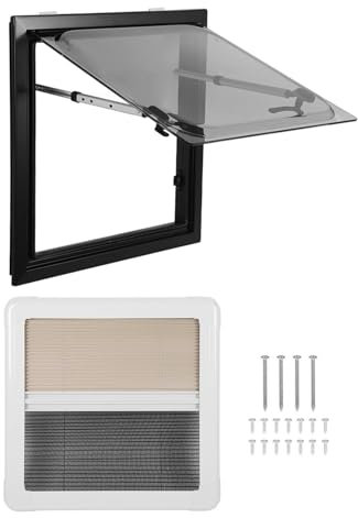 Finestra Push out, Finestra per Camper Oscurata a Doppio Strato da 20x20 Pollici con Tenda Parasole, Rete, Finestra di Uscita per Camper Antipioggia a 75° per Camper, Bagno,