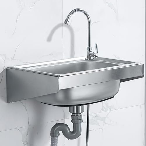 Edelstahl Waschbecken Spülbecken Ausgussbecken zur Wandmontage Multifunktionswaschtisch,Küchenspüle,Für Werkstatt Waschküche Badezimmer,inkl Wandhalterungen (42x37cm)