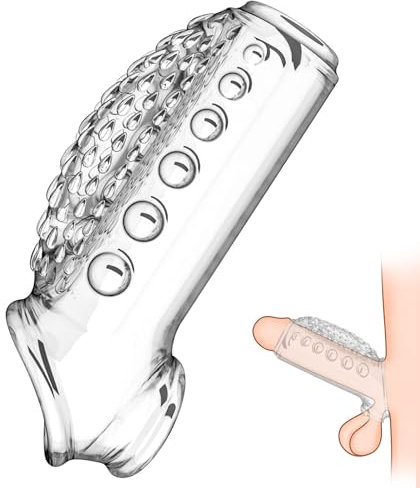 Roluck Funda para pene, manillas para pene con anillo de masaje y perlas, mejora de erección, retraso de eyaculación, juguete sexual para hombres (transparente)