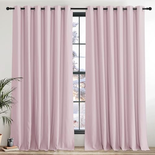 PONY DANCE Extra Wide Hotel Blackout Curtains for Living Room - Girls Bedroom Thermal Insulated Door Curtains Eyelet for Bedroom/ Nersery Lounge Drapes, 2 Panels, W90 x L90, Pink
