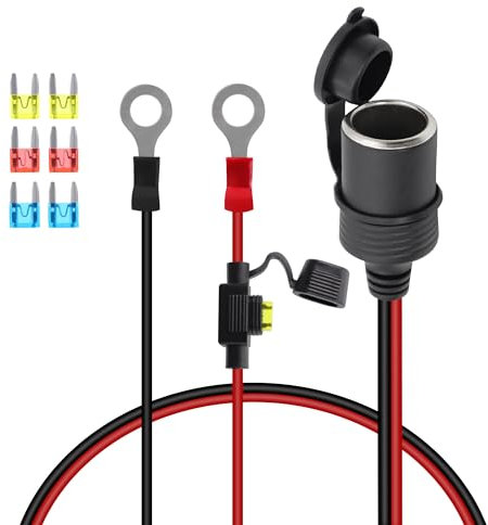 GELRHONR Zigarettenanzünder buchse Wasserdicht, 12V-24V Zigarettenanzünder Buchse mit Ringkabelschuhe Kabel mit 20A Fuse,Zigarettenanzünder auf o-ring für Auto/Boot/Motorrad (0.5M)