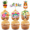 Party Go 36pcs Tropical Luau Cupcake Toppers Summer Hawaiian Cupcake Picks Aloha Flamingo Palm Flower Cupcake Picks for Hawaii Tropical Luau Theme Birthday Baby Shower birthday party Supplies