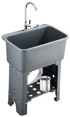 Spülbecken mit Armatur,Kunststoffspüle und Abfluss,Küchenspüle 1 becken,Outdoor Spüle,Mobiles Waschbecken für Garage,Terrasse,küche 60X40X76cm (grey)