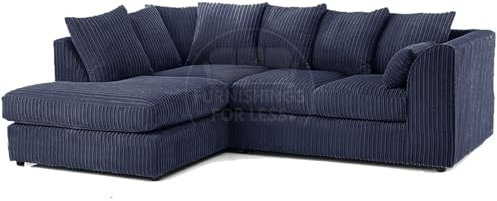 Furnishings For Less UK New Luxor Navy Blue Soft Jumbo Cord Sofa L Shaped Corner Sofa 3 to 4 Seater Left Hand Scatter Back(Left Hand Facing 4 Seater, Scatter Back)