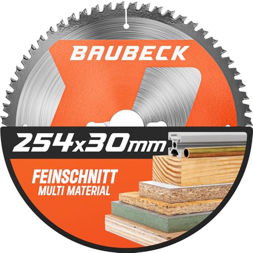 BAUBECK Sägeblatt 254x30 2.2mm Feinschnitt in Holz & Alu, 80 Zähne für Kapp- & Tischkreissägen, wie Metabo KGS 254 M, Bosch GTS 10 XC, PTS 10 kompatibel, Kreissägeblatt 254, Kappsägeblatt 254