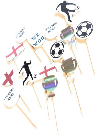 Euro Football winners cake toppers England football food picks for party, 12 pack mixed footballer trophy
