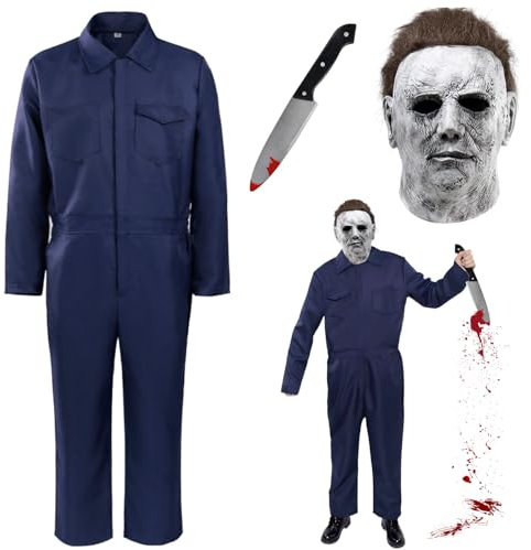 Lets Joy Disfraz de Michael Myers para Adultos, Halloween Horror, Máscara de Látex, Cuchillo de Sangre, Cosplay Tema de Terror