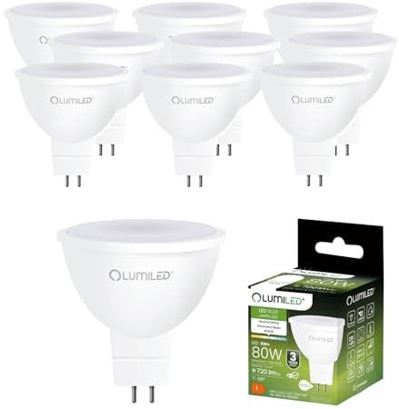 Lumiled 230V GU5.3 LED Lampen Leuchtmittel Spot 10 Stück Set, MR16 8W (entspricht 80W Halogen Glühlampen) 4000K Neutralweiß 720 Lumen 120° Abstrahlwinkel Spots Glühbirnen Halogenleuchte