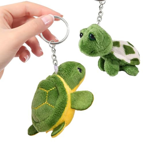 Qaestuan 2Pcs Tortue en Peluche Porte Clés, Porte Clés en Forme de Tortue de Moto, Pendentif Mignon en Forme de Tortue Douce, Jouet à Presser en Peluche Mignon, pour Adultes et Enfants, Vert