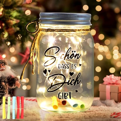 RANJIMA Muttertagsgeschenke für Mama, LED Flaschenlicht mit Spruch - Schön, dass es Dich gibt, Beleuchtete Flasche mit Dekolicht, Geburtstagsgeschenk für Frauen, Geschenk Muttertag,Mutter Oma Geschenk