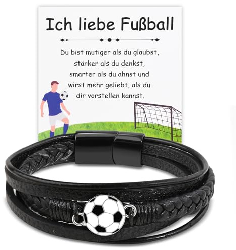 YOGRASS Fussball Armband für Jungen - Lederarmband als Geschenk für Sohn, Enkel oder Neffen