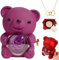 Ashopfun Engraved Heart Necklace with Real Rose Bear Giftbox,Preserved Rose Hug Bear Gifts for Women with Heart Necklace,for Woman Christmas Valentines Day Birthday (Purple)