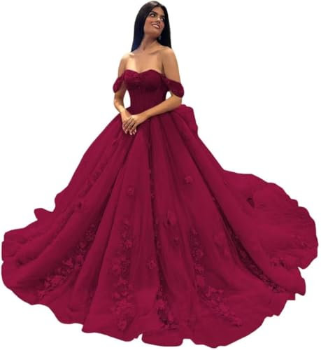 Fuomomo Vestidos de quinceañera con Hombros Descubiertos, Vestidos de Baile para quinceañeras de 15 y 16 años, Vestidos de Noche con Apliques de Encaje MT033