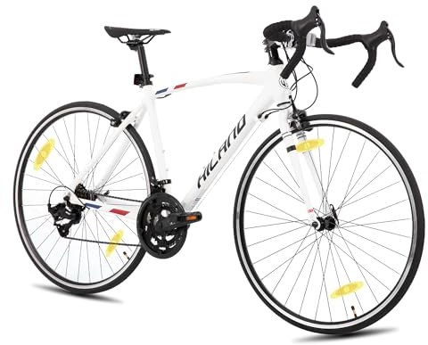 Hiland 28 Zoll Herren und Damen Road Hybrid Fahrrad, 700C Pendlerfahrrad, 14 Geschwindigkeiten Cityräder für Erwachsene, 490mm Rahmen Weiß Fahrrad