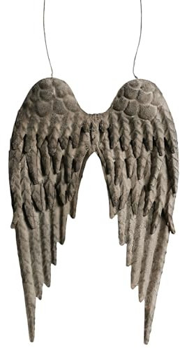 Storm's Gartenzaubereien Engelsflügel aus Metall - Wanddeko in Shabby Grau - 3D Optik mit Liebe zum Detail - 37 cm hoch inkl. Befestigungsdraht - Innen- Außendekoration