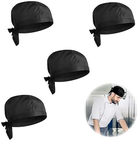 4 Stück Kochmütze Elastische Schwarz Verstellbar und Atmungsaktiv Schwarz Kochmütze Damen Herren Kochmütze Verstellbarer Bandana Unisex Kochmütze für Restaurants, Bäcker, Hotels,Schulen und zu Hause