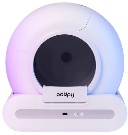 Poopy Nano 2 - Automatische Selbstreinigende Katzentoilette + Luxus Trinkbrunnen, 60 Abfallsäcke (3 Rollen) & Katzentoilettenmatte - (Funktioniert mit und ohne App) - Weiß