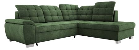 Modernes Ecksofa Lotta, Mit Komfortabler Liegefläche 186x125cm, Relaxfunktion Und Pflegeleichtem Veloursstoff Für Unerwartete Gäste, Maße 258x212cm Anordnung auf der Rechten Seite Farbe: GRÜN