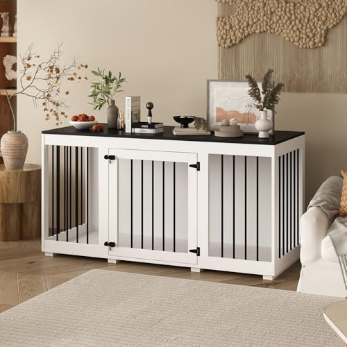 Hundekäfig für Haustiere,Hundehaus,Hundebox für Zuhause,Transportbox für großem Hund,mit 1 Tür,für Wohnzimmer,Schlafzimmer,weiß+schwarz,136x56x70cm