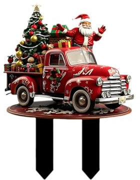 Weihnachtsmann Weihnachtsdeko Garten, Weihnachtsdeko Aussen Figuren, Gartenstecker Weihnachten Winterdeko, Deko Schlitten Weihnachten Für Landschaften, Blumentöpfe, Zäune(2D Acryl) (1)