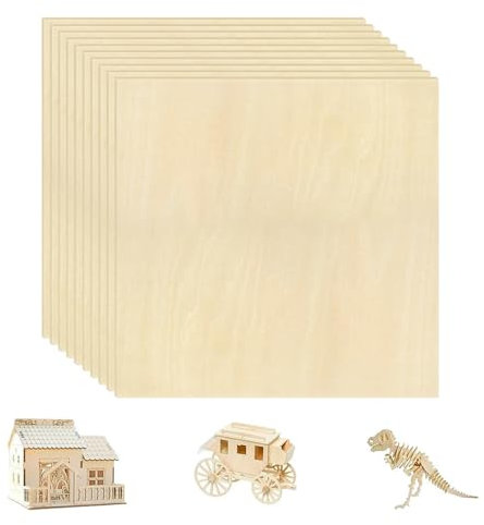 Aoyswuz 10 Piezas Tablero Madera Contrachapada 200 * 200 * 1.5 mm Hojas de Madera de Balsa, Tilo Tablero para Manualidades Láser, Pintura, Grabado