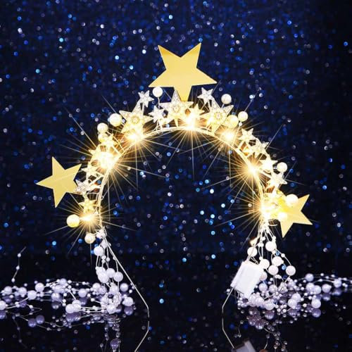 Reaky Leuchtendes Stern-Stirnband, silberner Heiligenschein, Krone, Sterne, Kopfbedeckungen, Haar-Accessoires für Frauen