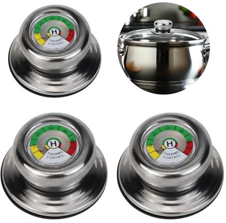 UVVRUR Juego de 3 tiradores de tapa de olla con termómetro, compatibles con ollas y sartenes AMC, mango de repuesto universal, antiquemaduras, latón (3 unidades)
