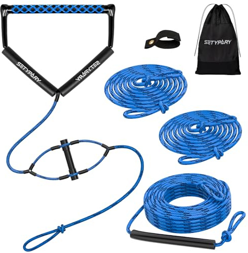 SETYPARY 75FT Wakeboard Rope and Handle, Floating Water Ski Rope for Watersports, 4 Sections Ski Ropes for Water Skiing, Kneeboarding, Wakeboarding (Blue & Black)