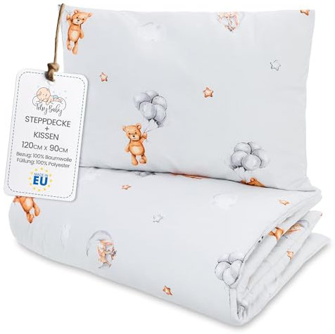 Kinder Bettdecke ohne Bezug 90x120 cm - Baumwolle Baby Decke und Kissen Set Kinderdecke 90 x 120 und Kopfkissen 60 x 40 - Bettdecken Kinderbettdecke Oeko-Tex Teddybären