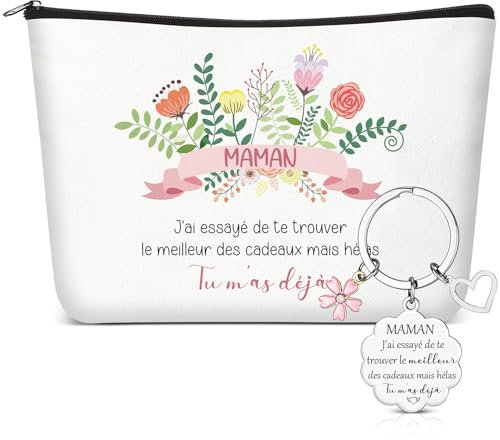 Xuniea 2 Pcs Set de Cadeaux d'anniversaire pour Maman Trousse de Maquillage pour Femme Porte-Clés de Remerciement Pochette pour Mère Cadeaux de Fête des Mères Thanksgiving Pâques Retraite Noël