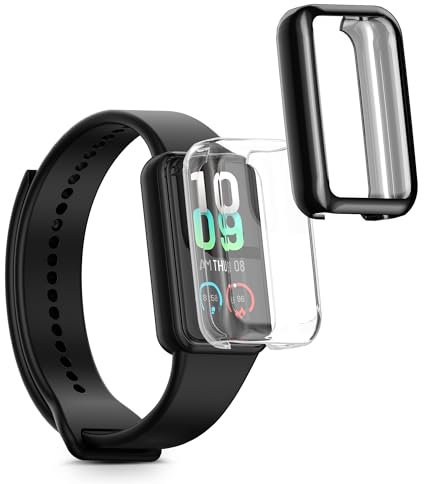 kwmobile Case Compatible with Amazfit Band 7 Case - 2x TPU Silicone Fitness Tracker Cover - Transparent/Black
