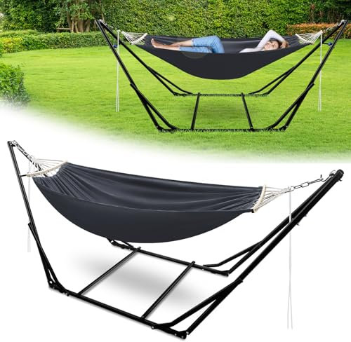 Hebitod Hamac avec armature pliable - Jusqu'à 150 kg - Armature en métal pour hamac d'extérieur - Fauteuil suspendu avec sac de transport pour camping, jardin, piscine et balcon