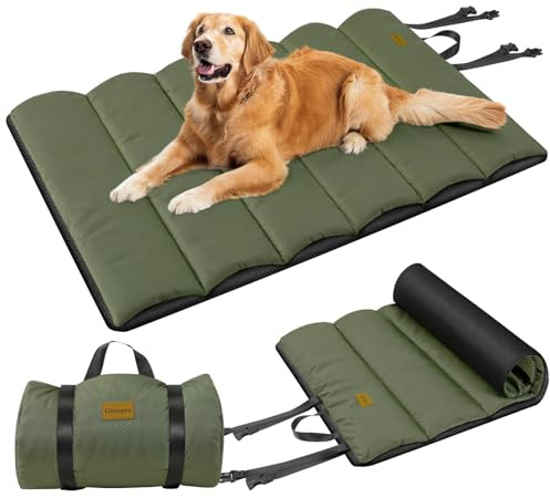 Gimars Verbesserte Outdoor Hundebett mit wasserdichter Folie, leicht aufrollbar mit Schnalle, großes Reisehundebett für mittelgroße & große Hunde, tragbar, faltbar, waschbar